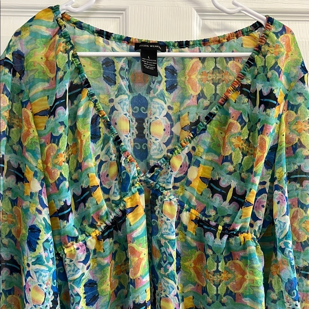 Ellen Weaver Sheer Colorful Floral Tunic Dress - Picture 2 of 4